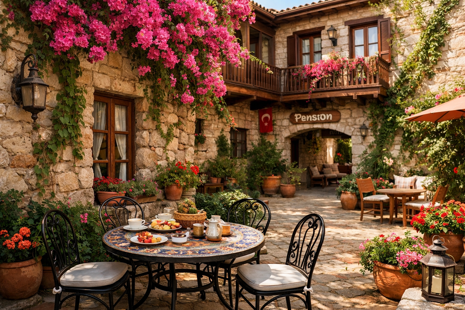 Tas duvarli butik pansiyon ve bahcesi