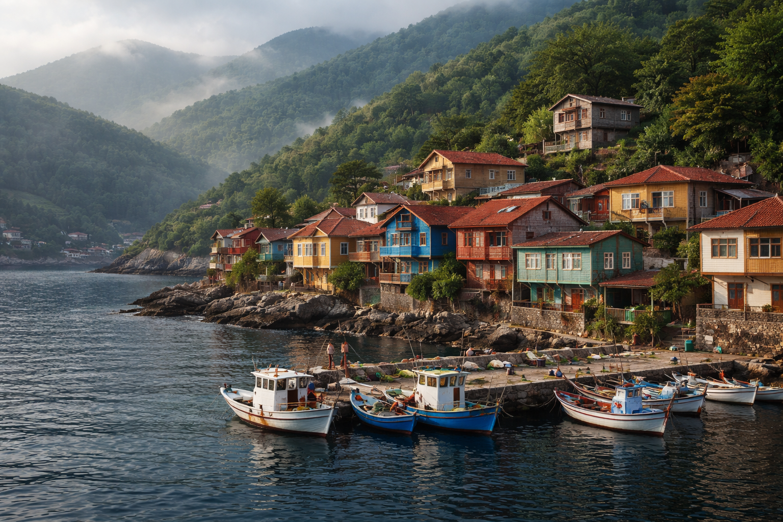Karadeniz sahil seridinde kucuk balikci kasabasi