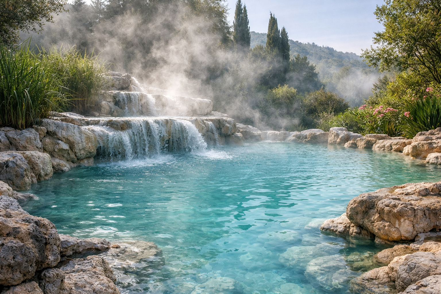 Dogal termal kaplica havuzu ve buhar